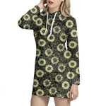 Dark Sunflower Pattern Print Hoodie Dress
