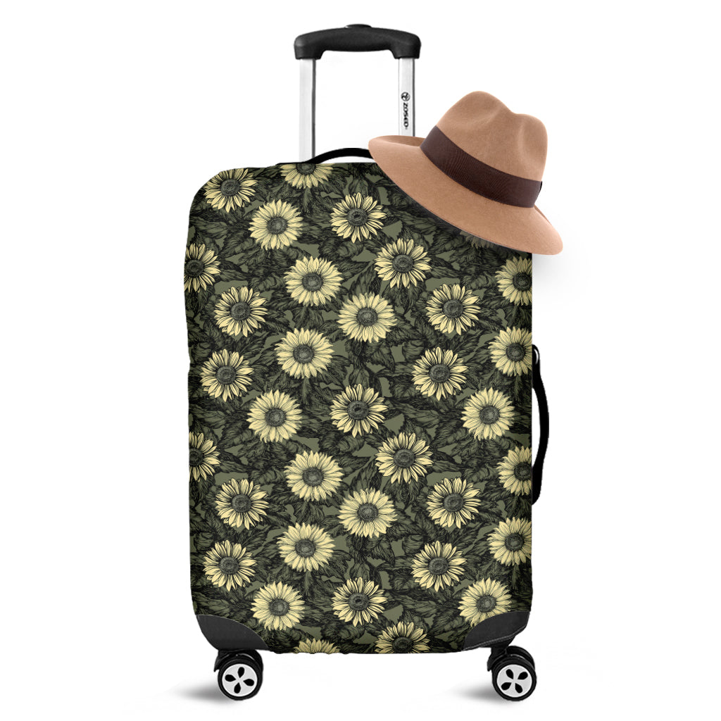 Dark Sunflower Pattern Print Luggage Cover