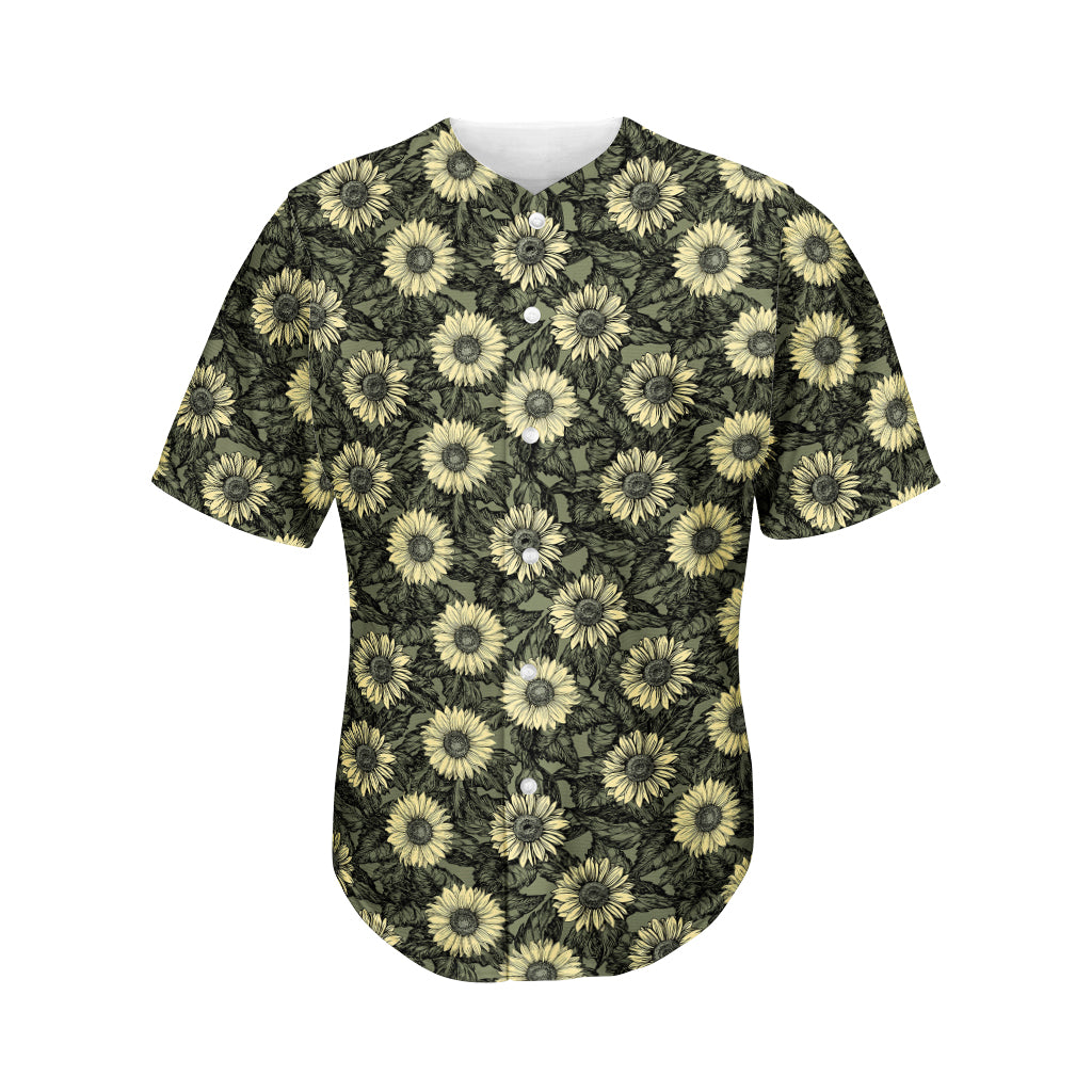 Dark Sunflower Pattern Print Men's Baseball Jersey