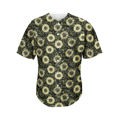 Dark Sunflower Pattern Print Men's Baseball Jersey