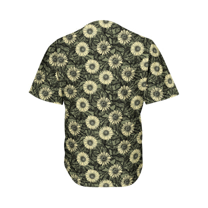 Dark Sunflower Pattern Print Men's Baseball Jersey