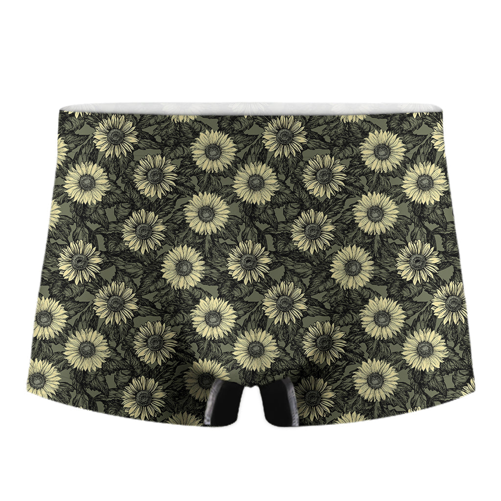 Dark Sunflower Pattern Print Men's Boxer Briefs