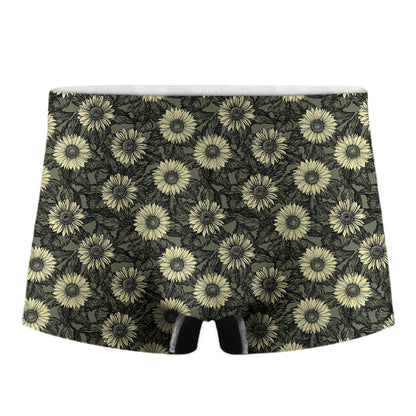 Dark Sunflower Pattern Print Men's Boxer Briefs