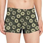Dark Sunflower Pattern Print Men's Boxer Briefs