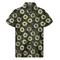 Dark Sunflower Pattern Print Men's Short Sleeve Shirt
