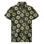 Dark Sunflower Pattern Print Men's Short Sleeve Shirt