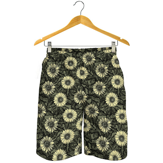 Dark Sunflower Pattern Print Men's Shorts