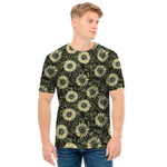 Dark Sunflower Pattern Print Men's T-Shirt