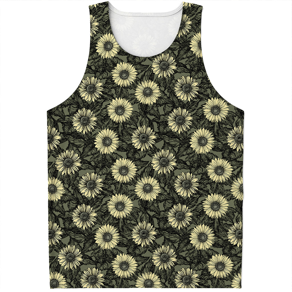 Dark Sunflower Pattern Print Men's Tank Top