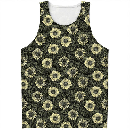 Dark Sunflower Pattern Print Men's Tank Top