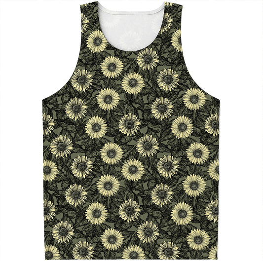 Dark Sunflower Pattern Print Men's Tank Top