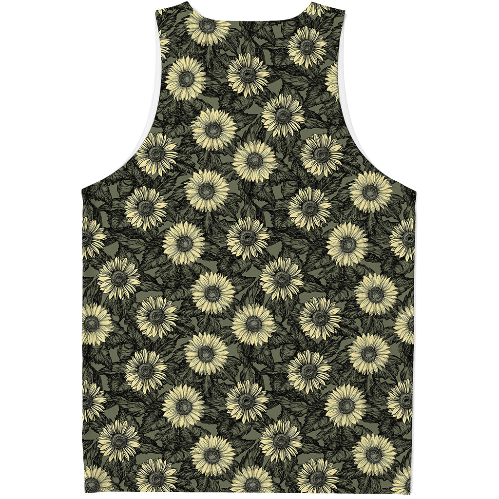Dark Sunflower Pattern Print Men's Tank Top