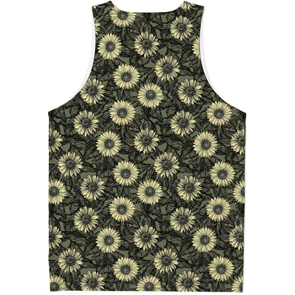 Dark Sunflower Pattern Print Men's Tank Top