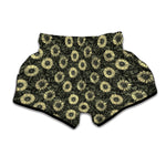 Dark Sunflower Pattern Print Muay Thai Boxing Shorts