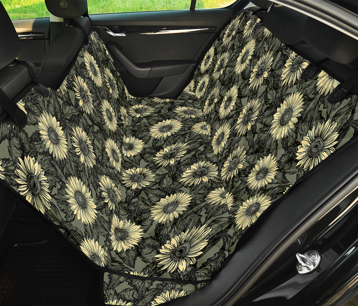 Dark Sunflower Pattern Print Pet Car Back Seat Cover
