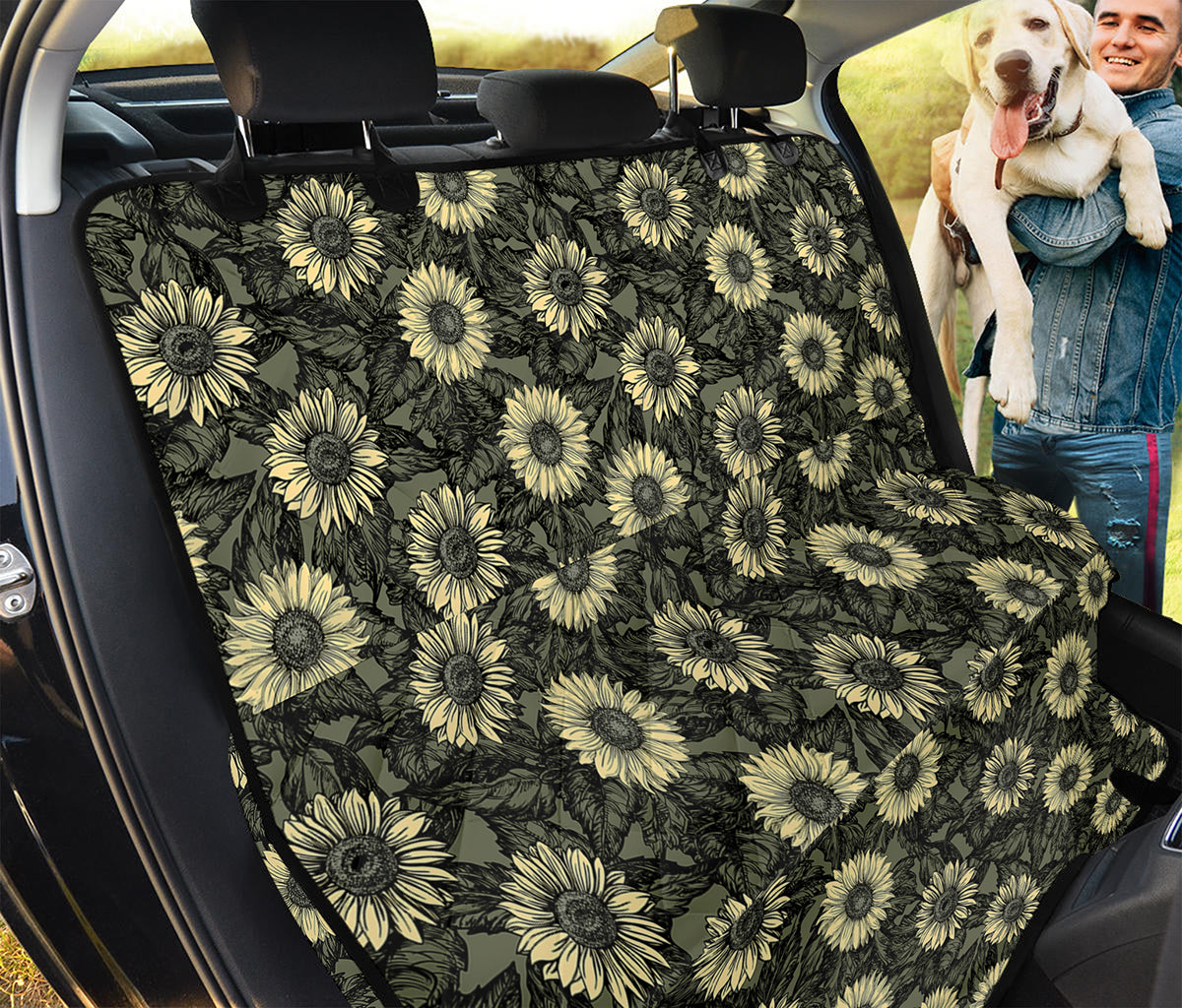 Dark Sunflower Pattern Print Pet Car Back Seat Cover