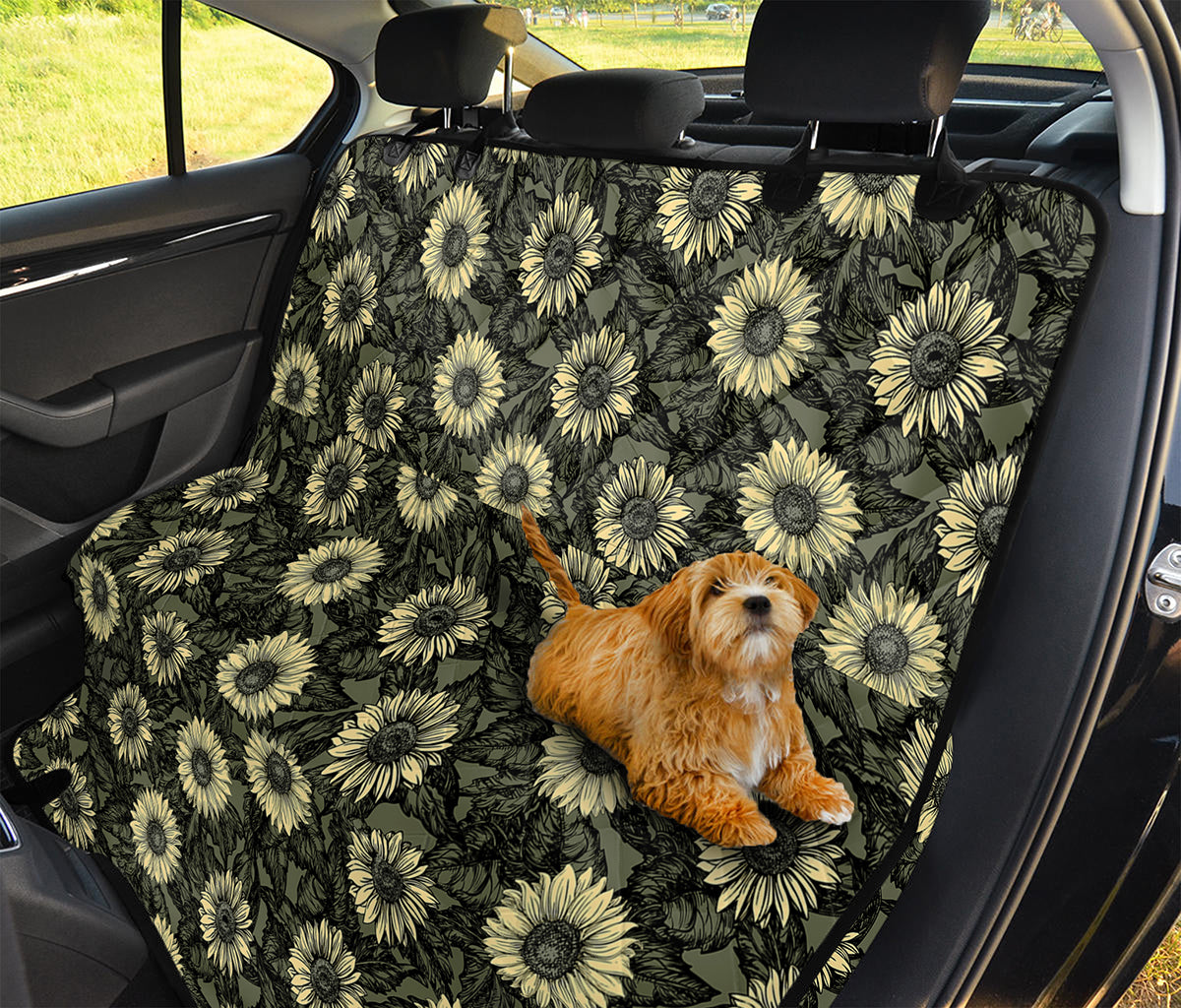 Dark Sunflower Pattern Print Pet Car Back Seat Cover