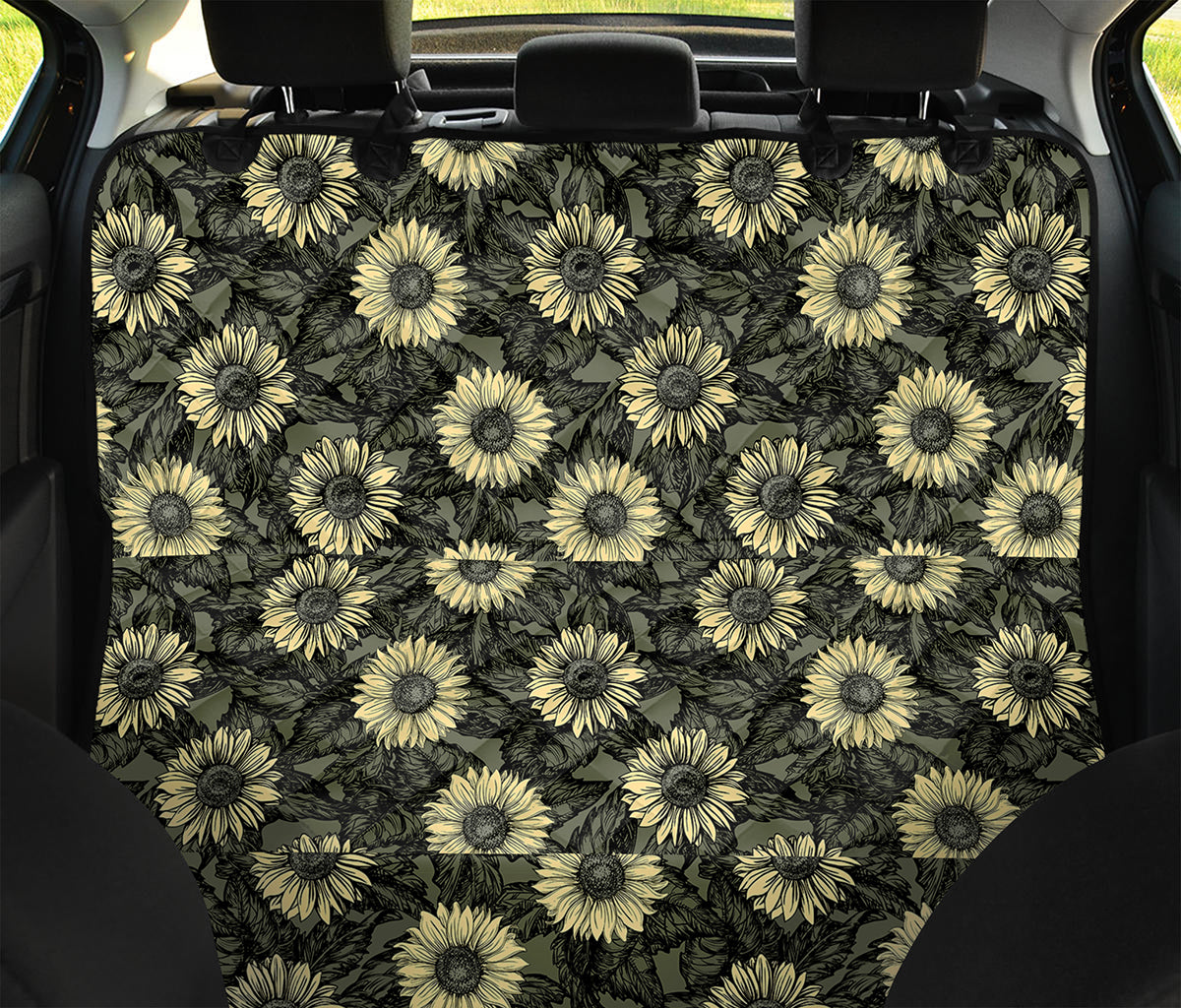 Dark Sunflower Pattern Print Pet Car Back Seat Cover