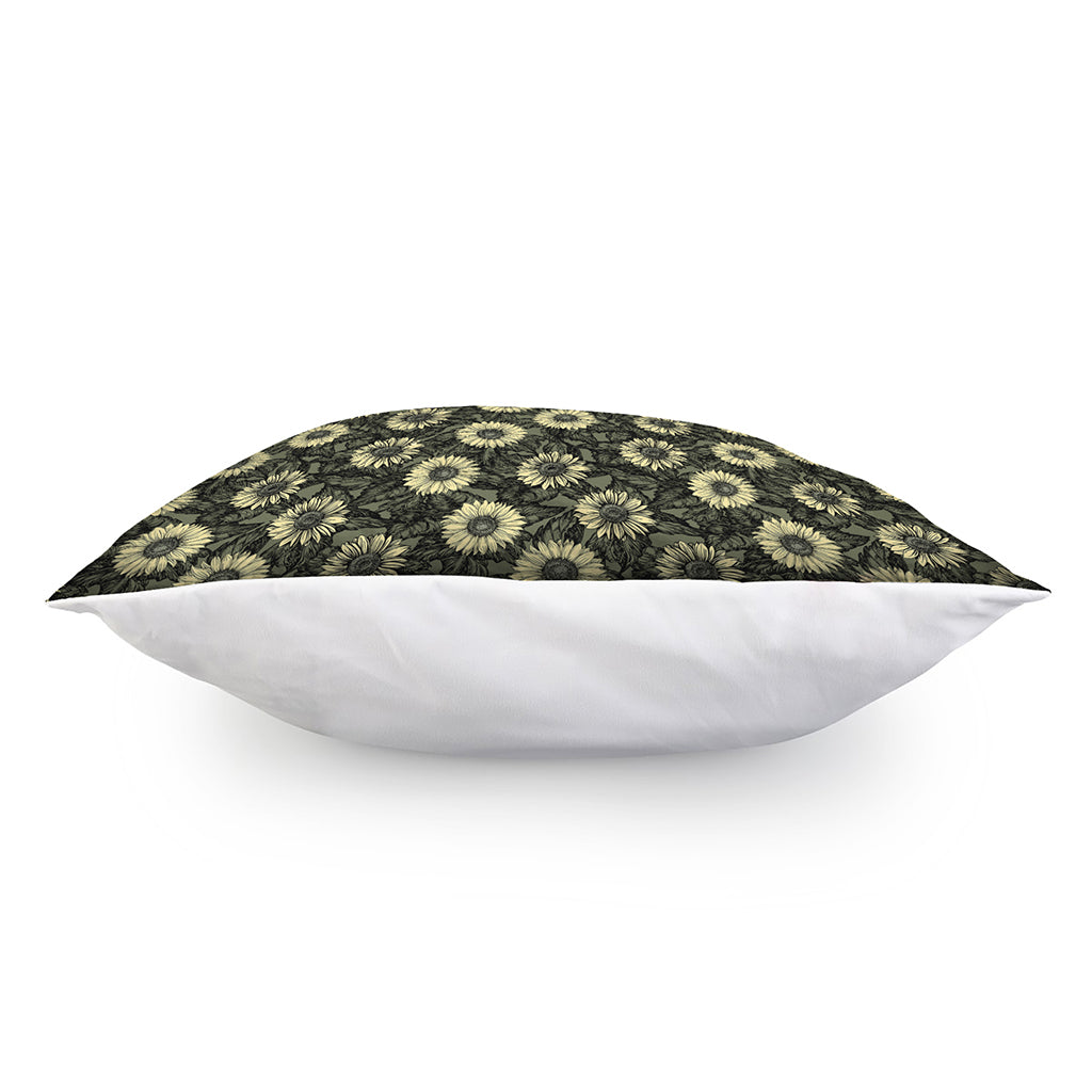 Dark Sunflower Pattern Print Pillow Cover