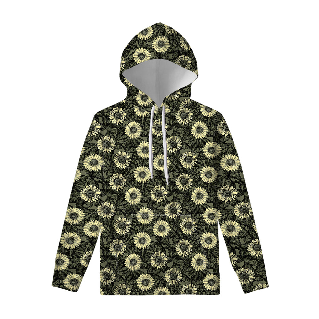 Dark Sunflower Pattern Print Pullover Hoodie