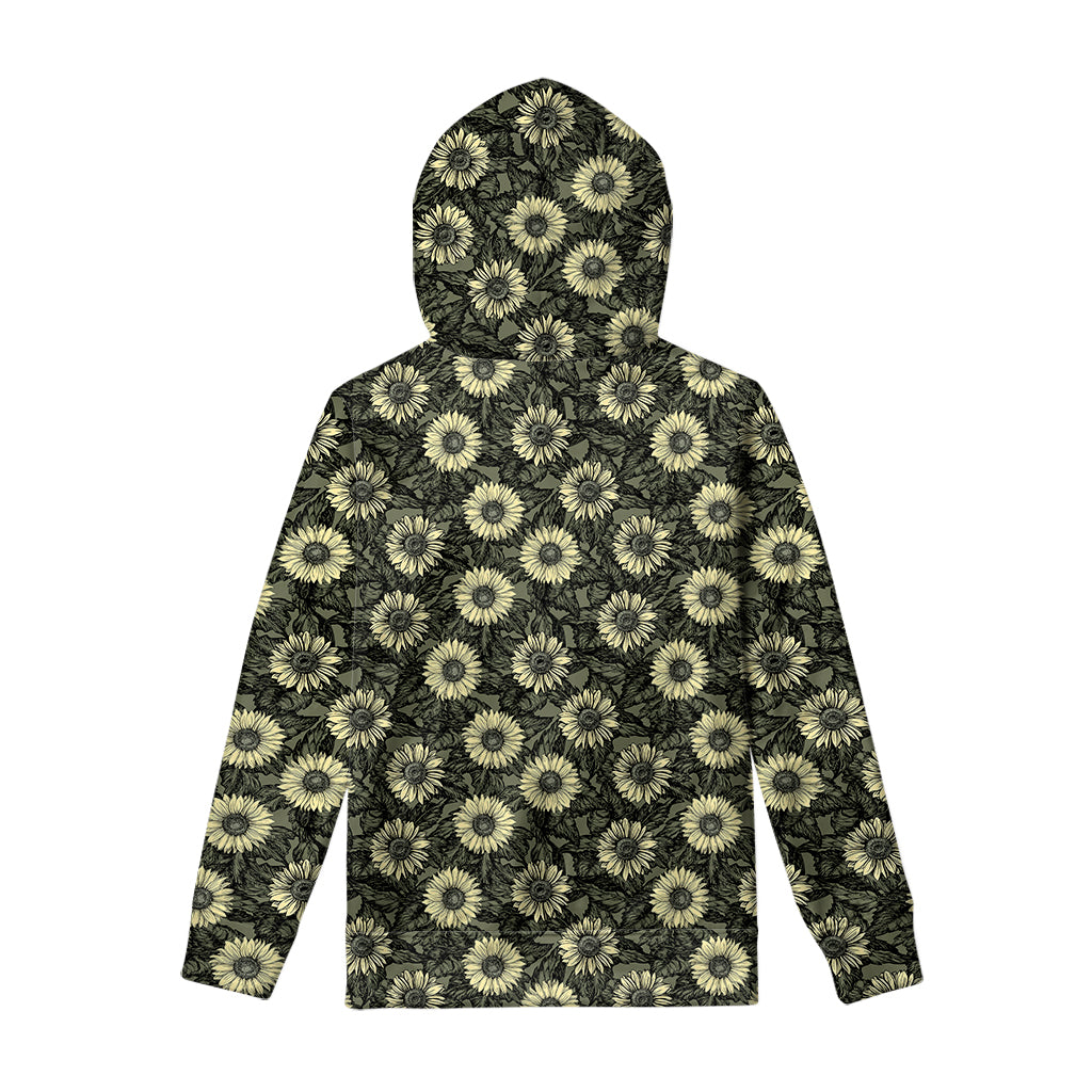 Dark Sunflower Pattern Print Pullover Hoodie