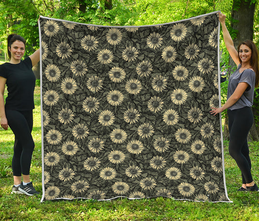 Dark Sunflower Pattern Print Quilt