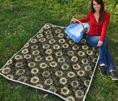 Dark Sunflower Pattern Print Quilt