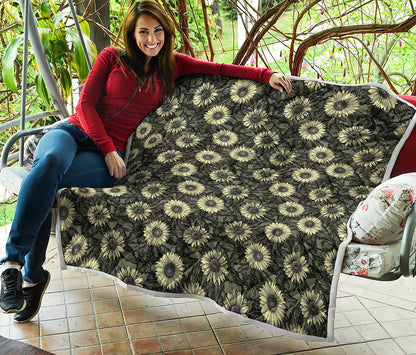 Dark Sunflower Pattern Print Quilt