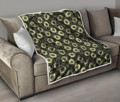 Dark Sunflower Pattern Print Quilt