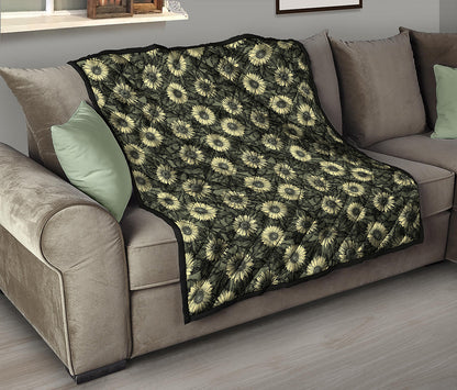 Dark Sunflower Pattern Print Quilt