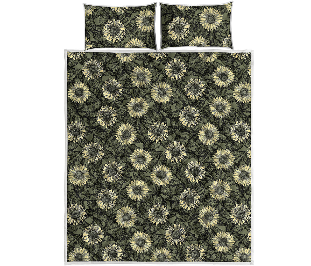 Dark Sunflower Pattern Print Quilt Bed Set
