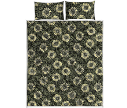 Dark Sunflower Pattern Print Quilt Bed Set