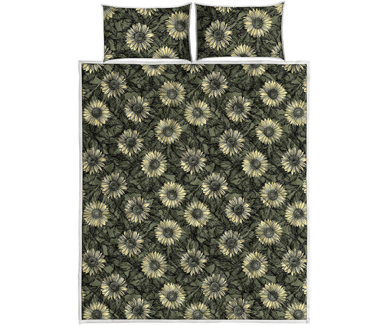 Dark Sunflower Pattern Print Quilt Bed Set