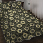 Dark Sunflower Pattern Print Quilt Bed Set