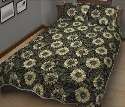 Dark Sunflower Pattern Print Quilt Bed Set