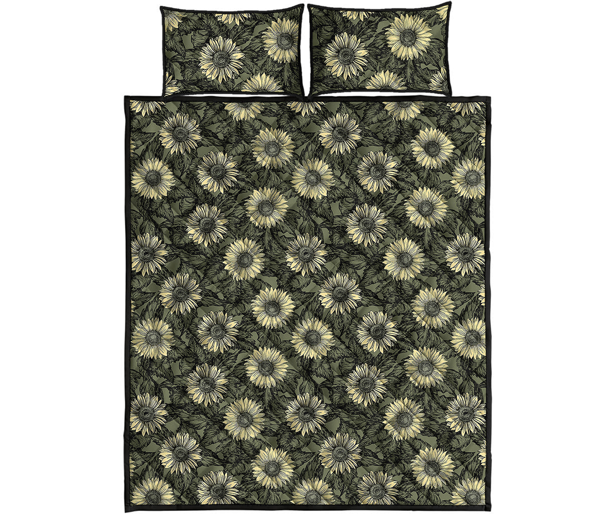 Dark Sunflower Pattern Print Quilt Bed Set