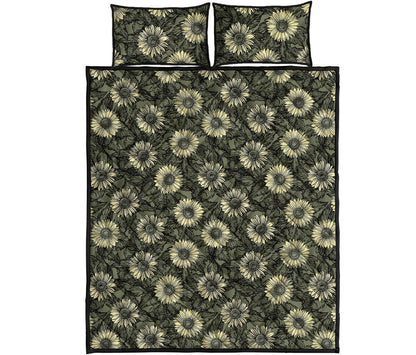 Dark Sunflower Pattern Print Quilt Bed Set