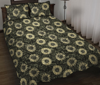 Dark Sunflower Pattern Print Quilt Bed Set
