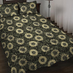 Dark Sunflower Pattern Print Quilt Bed Set