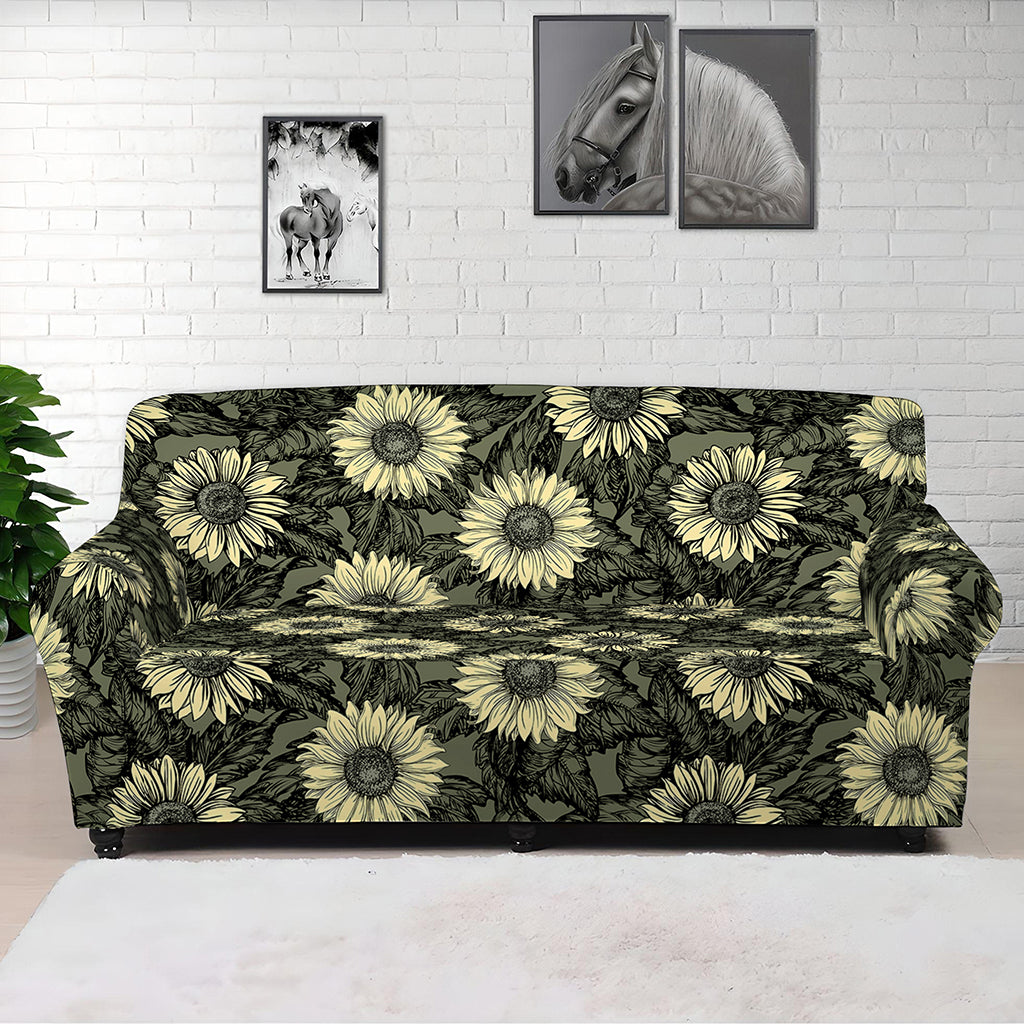 Dark Sunflower Pattern Print Sofa Cover