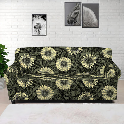 Dark Sunflower Pattern Print Sofa Cover