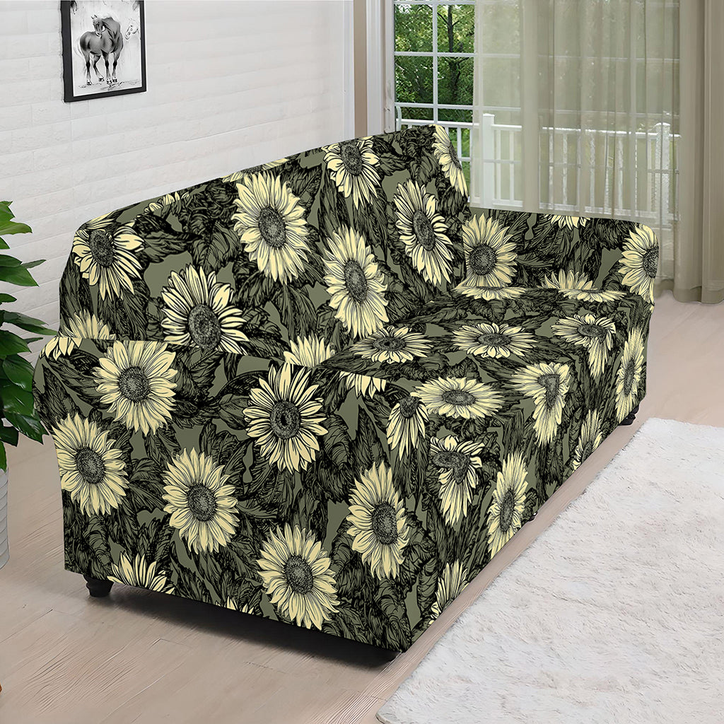 Dark Sunflower Pattern Print Sofa Cover