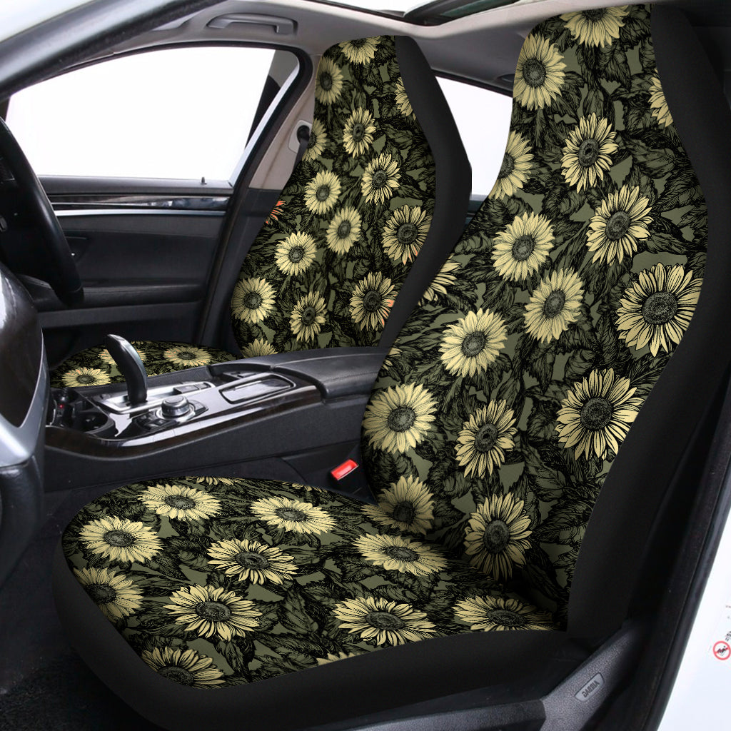 Dark Sunflower Pattern Print Universal Fit Car Seat Covers