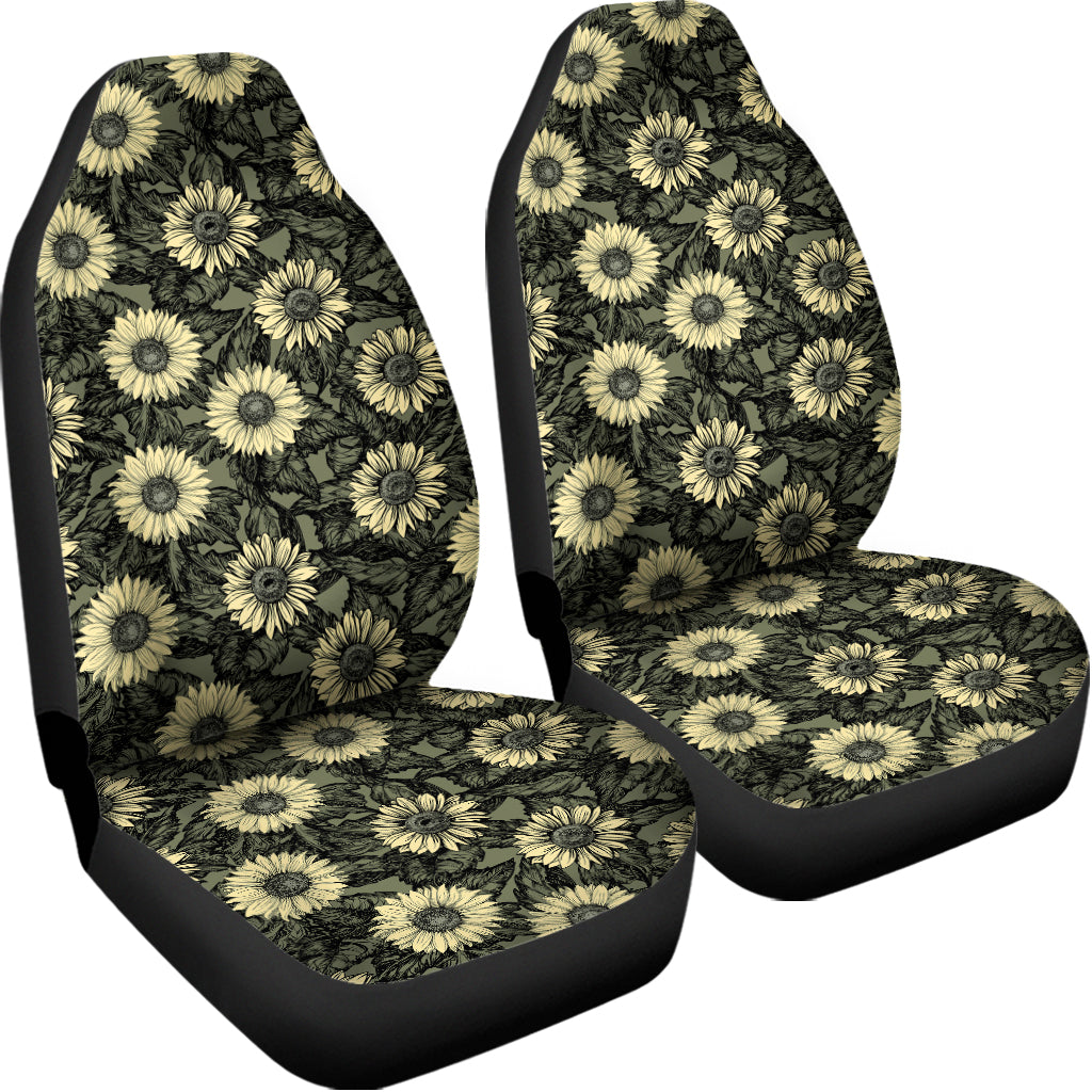 Dark Sunflower Pattern Print Universal Fit Car Seat Covers