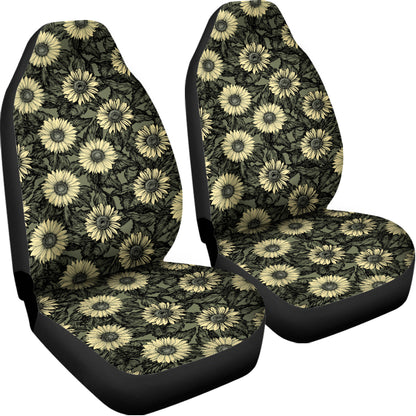 Dark Sunflower Pattern Print Universal Fit Car Seat Covers