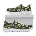Dark Sunflower Pattern Print White Running Shoes
