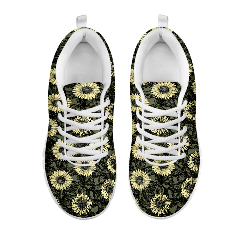 Dark Sunflower Pattern Print White Sneakers