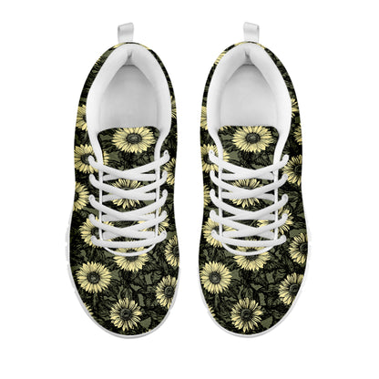 Dark Sunflower Pattern Print White Sneakers