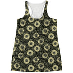 Dark Sunflower Pattern Print Women's Racerback Tank Top