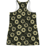Dark Sunflower Pattern Print Women's Racerback Tank Top